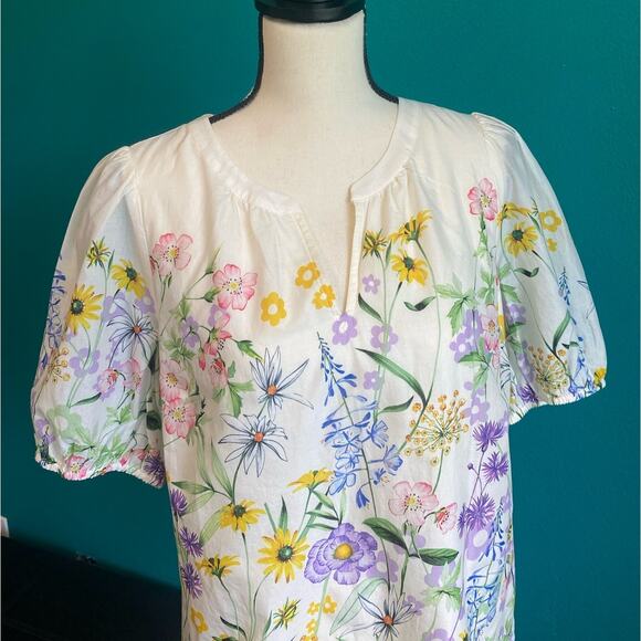 Talbots Petite Cream Floral Cotton Lined Blouse Women's Large Petite - Picture 5 of 8